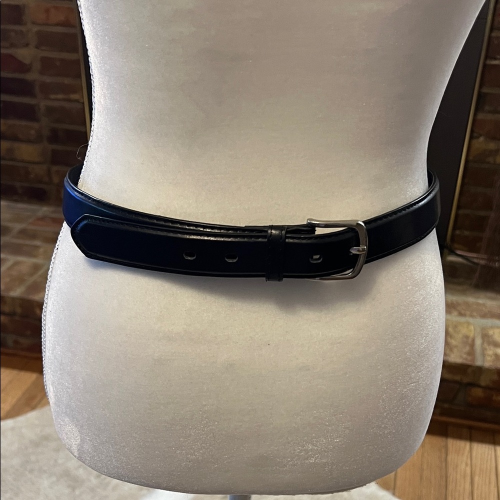Black Leather Belt with Silver Buckle